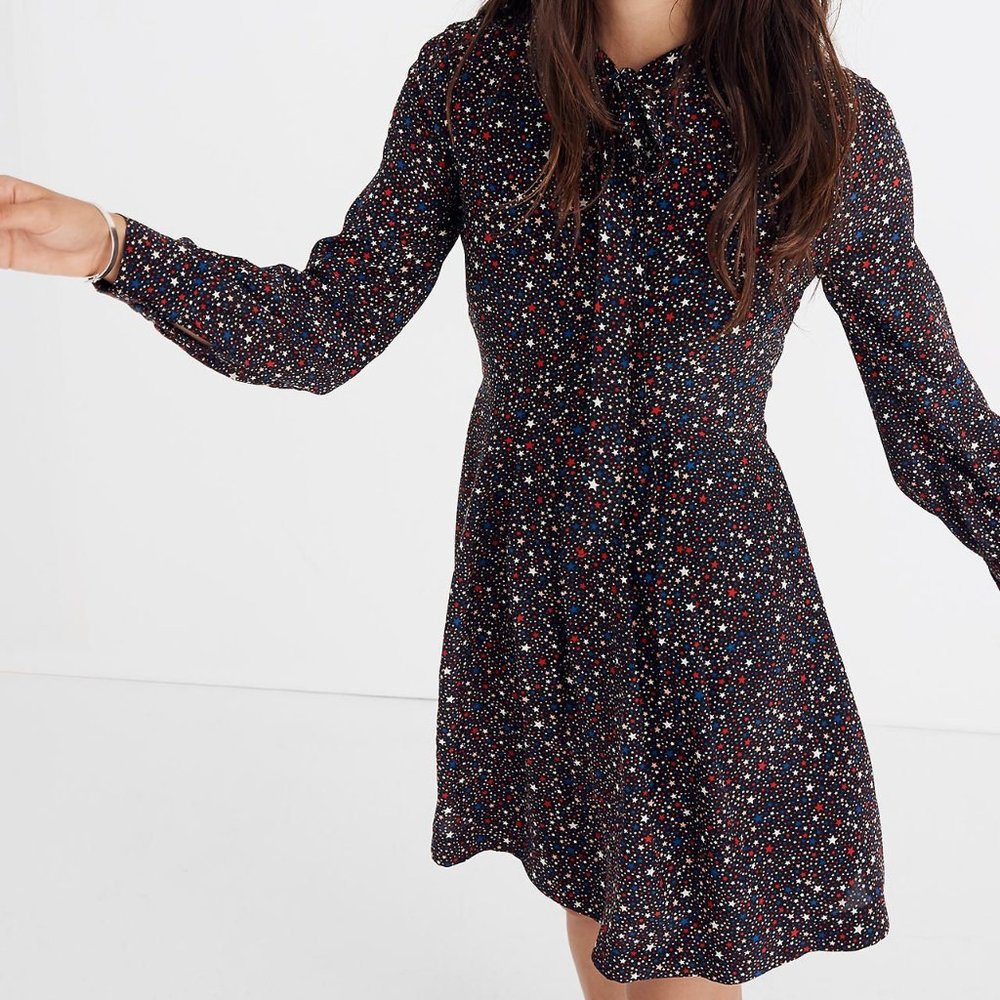 Madewell Balsam Tie Neck Dress in Starry Night Size 0